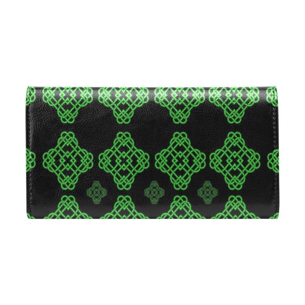 Celtic Knot Green Neon Design Women's Trifold Wallet
