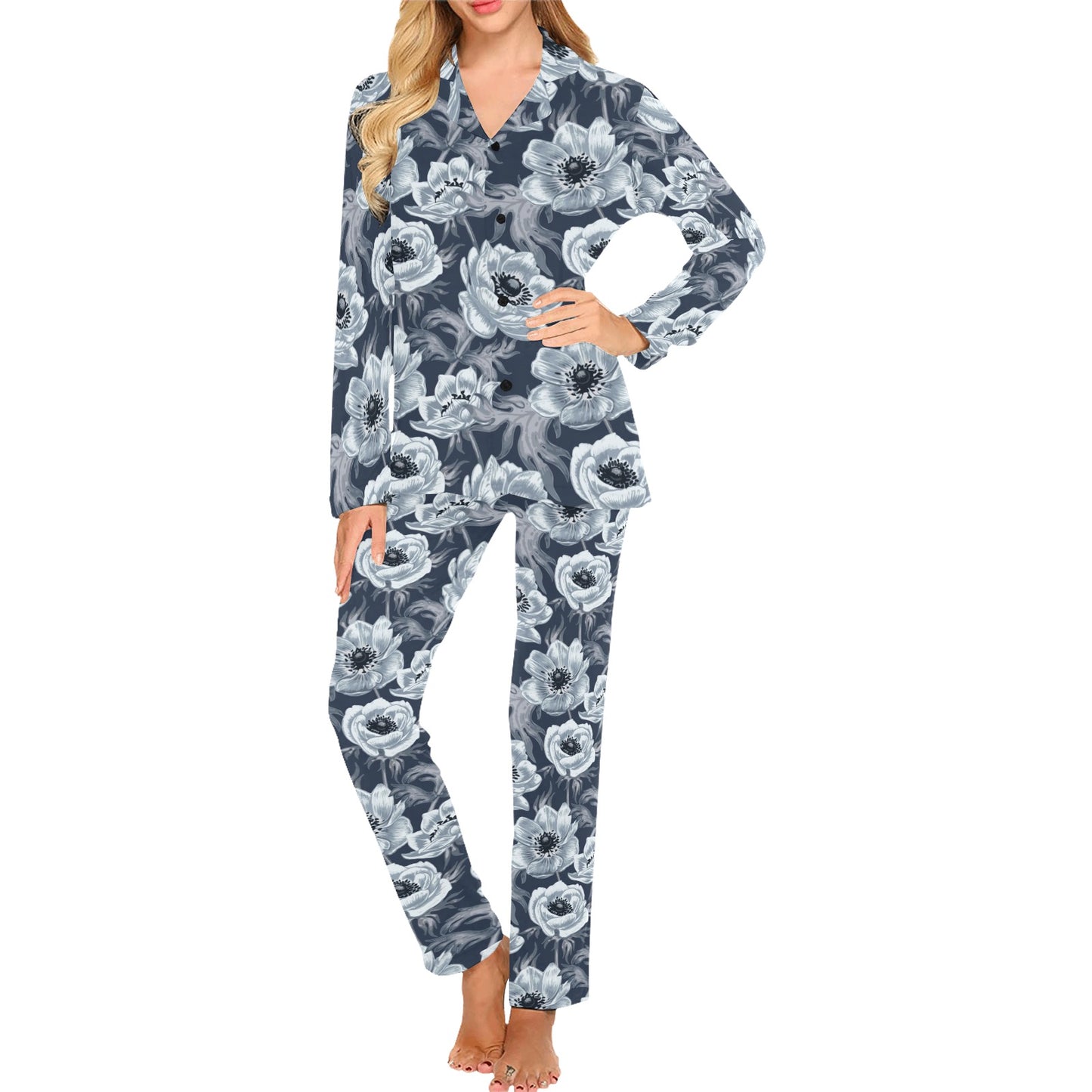Anemone Pattern Print Design AM09 Women's Long Pajama Set