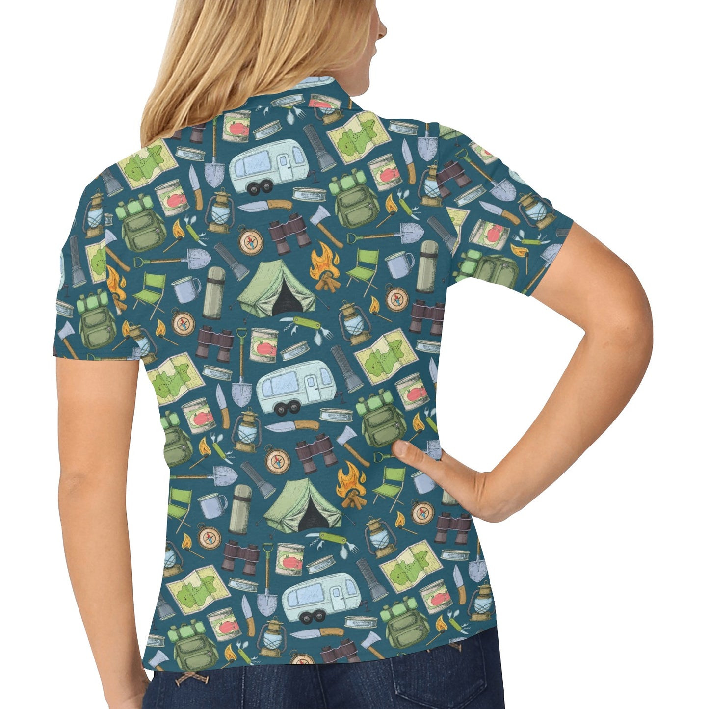 Camping Pattern Print Design 02 Women's Polo Shirt