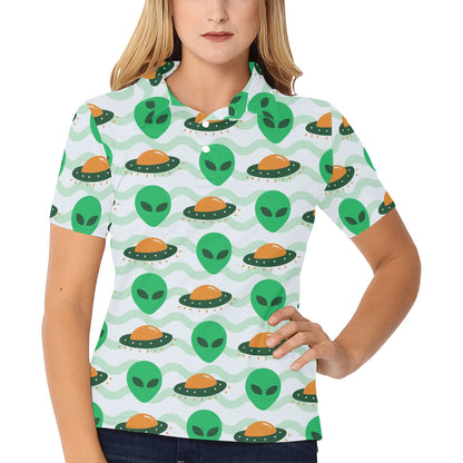 Alien UFO Pattern Print Design 04 Women's Polo Shirt