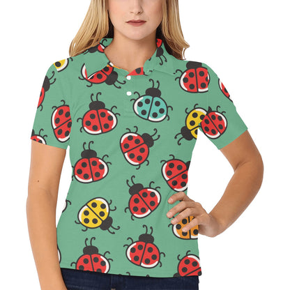 Ladybug Pattern Print Design 02 Women's Polo Shirt