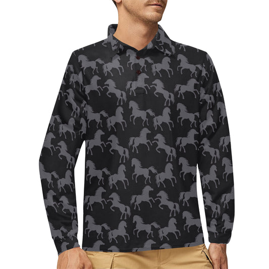 Horse Print Design LKS305 Long Sleeve Polo Shirt For Men's