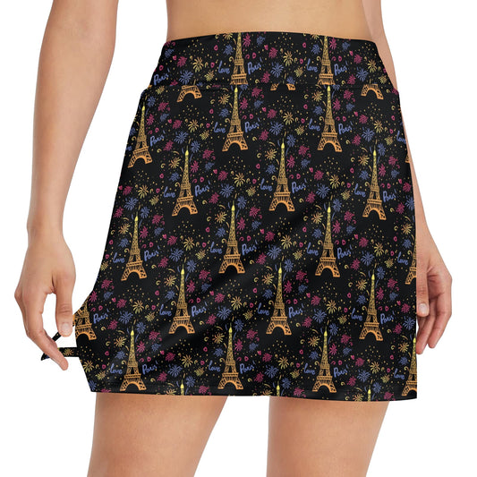 Eiffel Tower Love Paris Print Women's Golf Skirt with Pocket