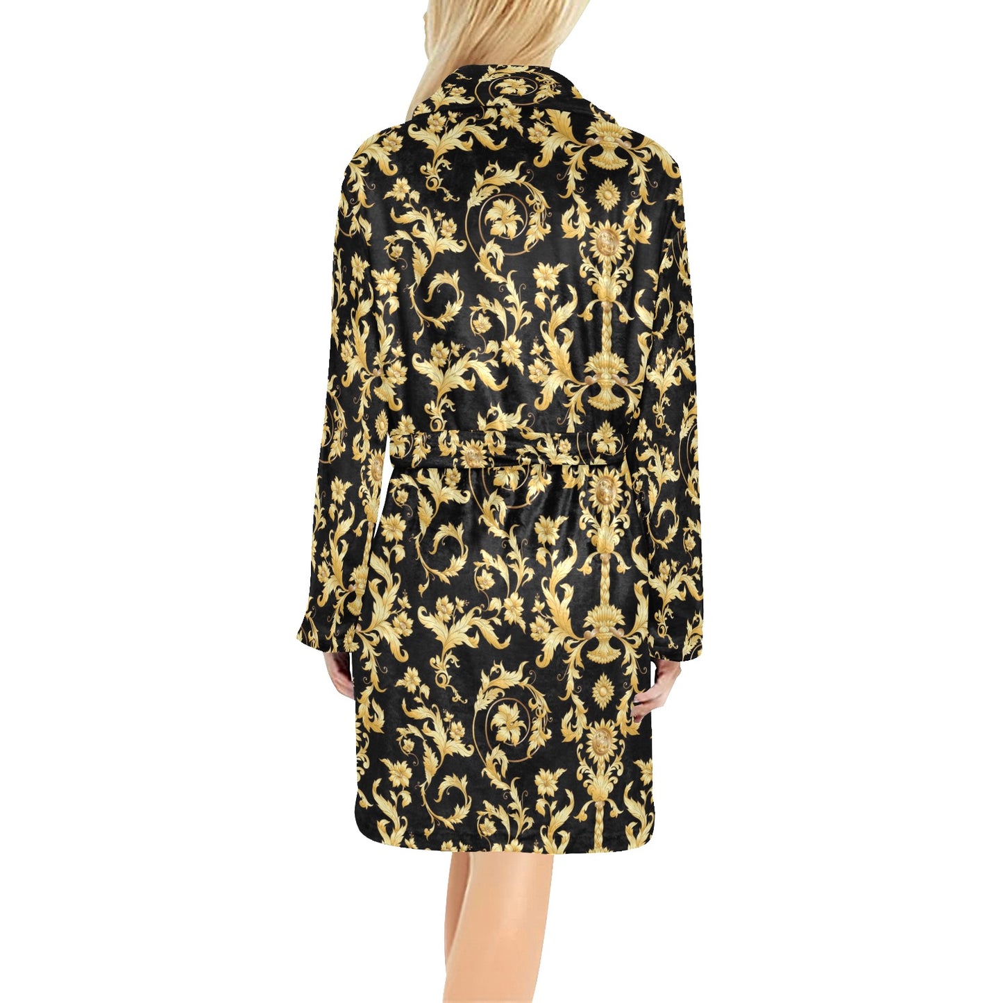 Baroque Golden Pattern Print Design 04 Women's Fleece Robe