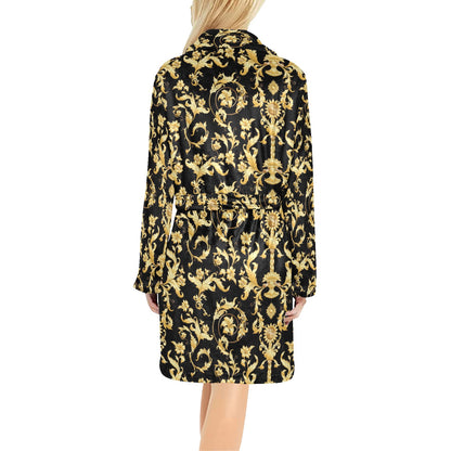 Baroque Golden Pattern Print Design 04 Women's Fleece Robe