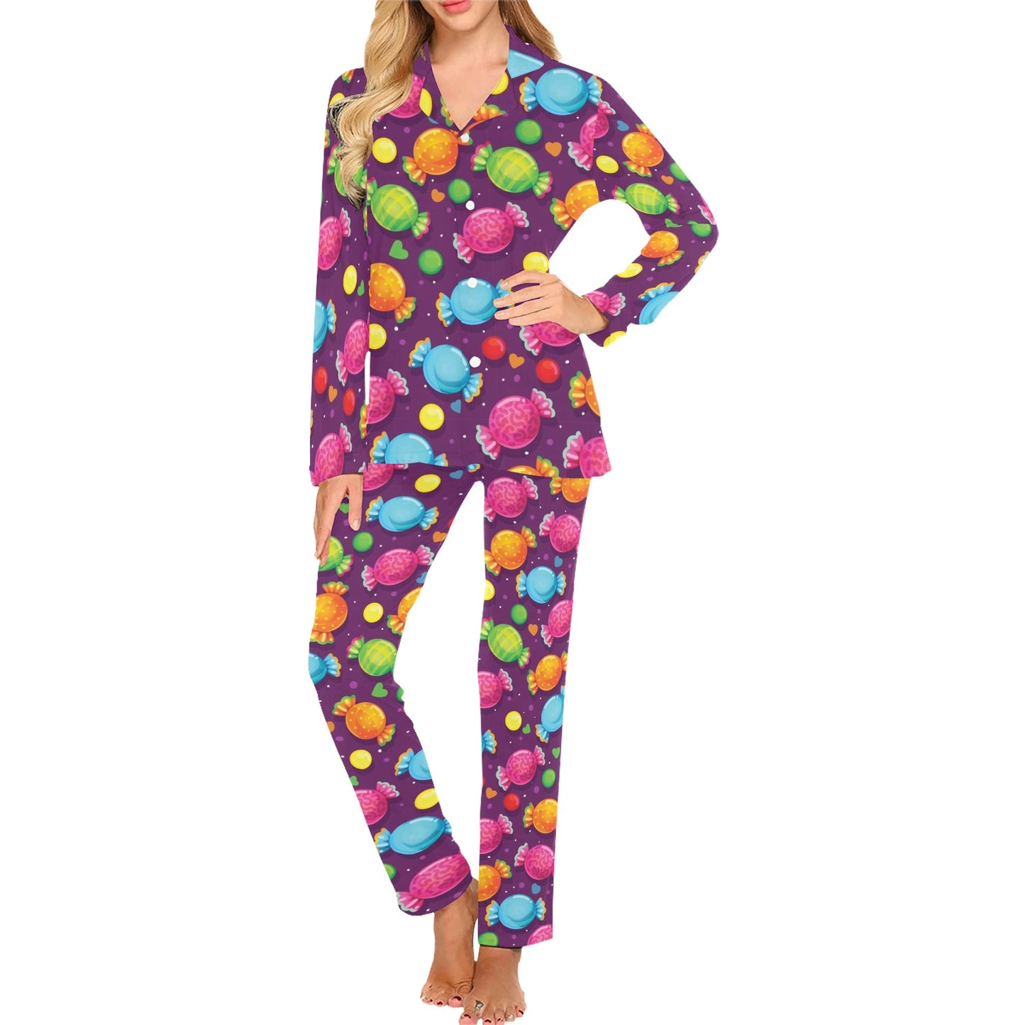 Candy Pattern Print Design CA05 Women's Long Pajama Set