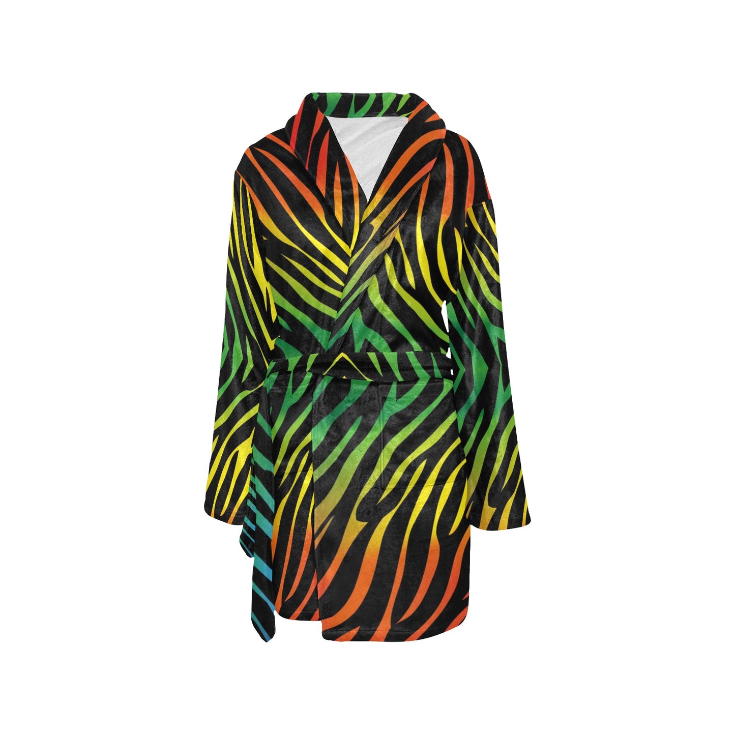 Rainbow Zebra Themed Print Women's Fleece Robe