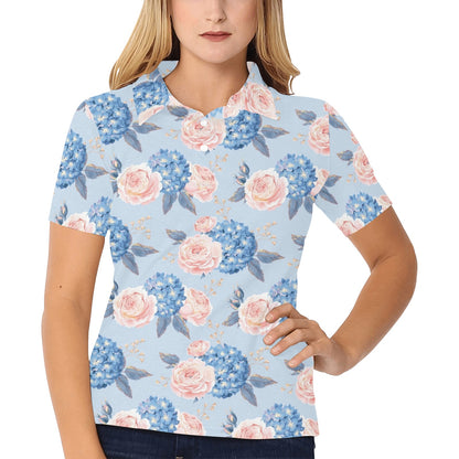 Hydrangea Pattern Print Design HD06 Women's Polo Shirt