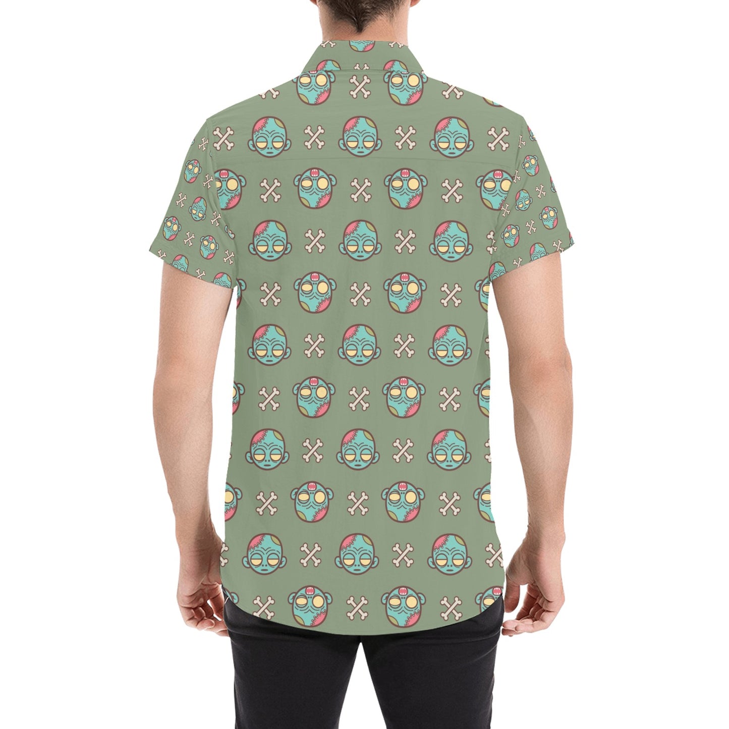 Zombie Print Design LKS301 Men Short Sleeve Button Up Shirt