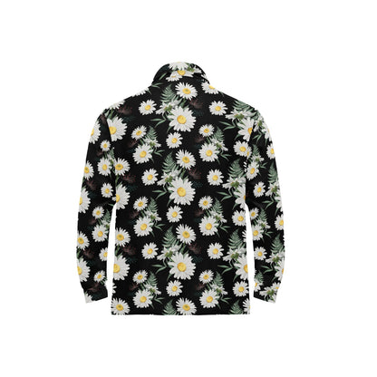 Daisy Pattern Print Design DS07 Long Sleeve Polo Shirt For Men's