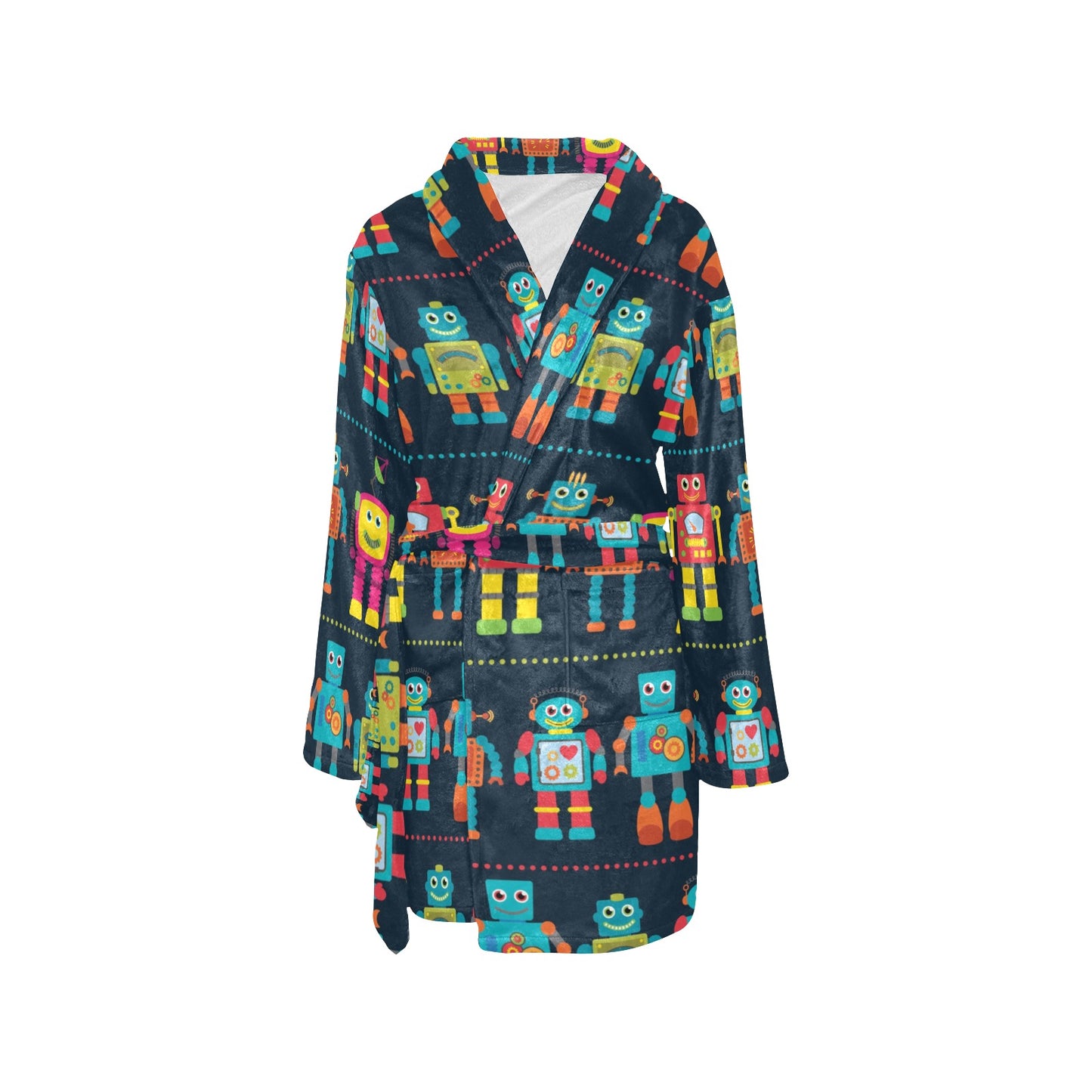 Robot Pattern Print Design A01 Women's Fleece Robe