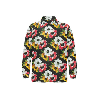 Anemone Pattern Print Design AM07 Long Sleeve Polo Shirt For Men's