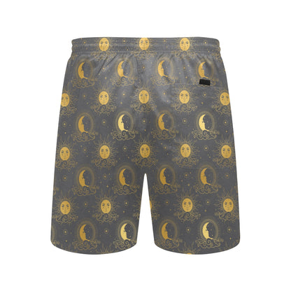 Sun Moon Print Design LKS305 Men's Swim Trunks Beach Shorts