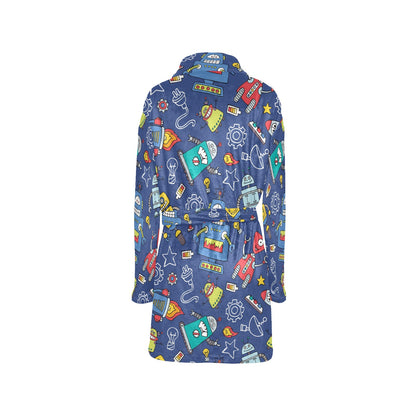 Robot Pattern Print Design A03 Women's Fleece Robe