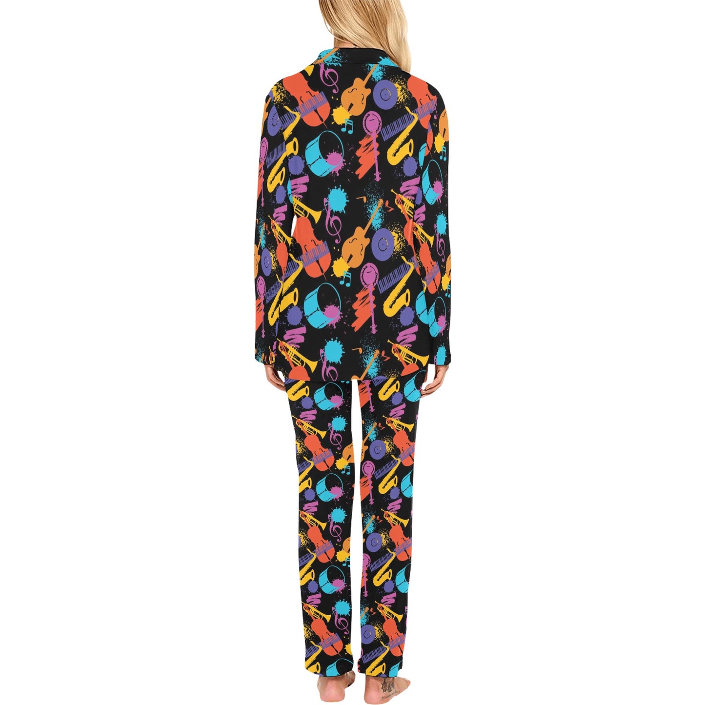 Saxophone Print Design LKS406 Women's Long Pajama Set