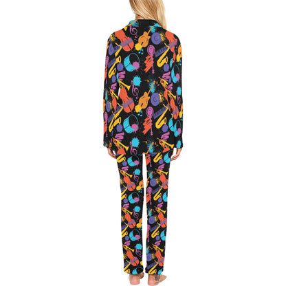 Saxophone Print Design LKS406 Women's Long Pajama Set