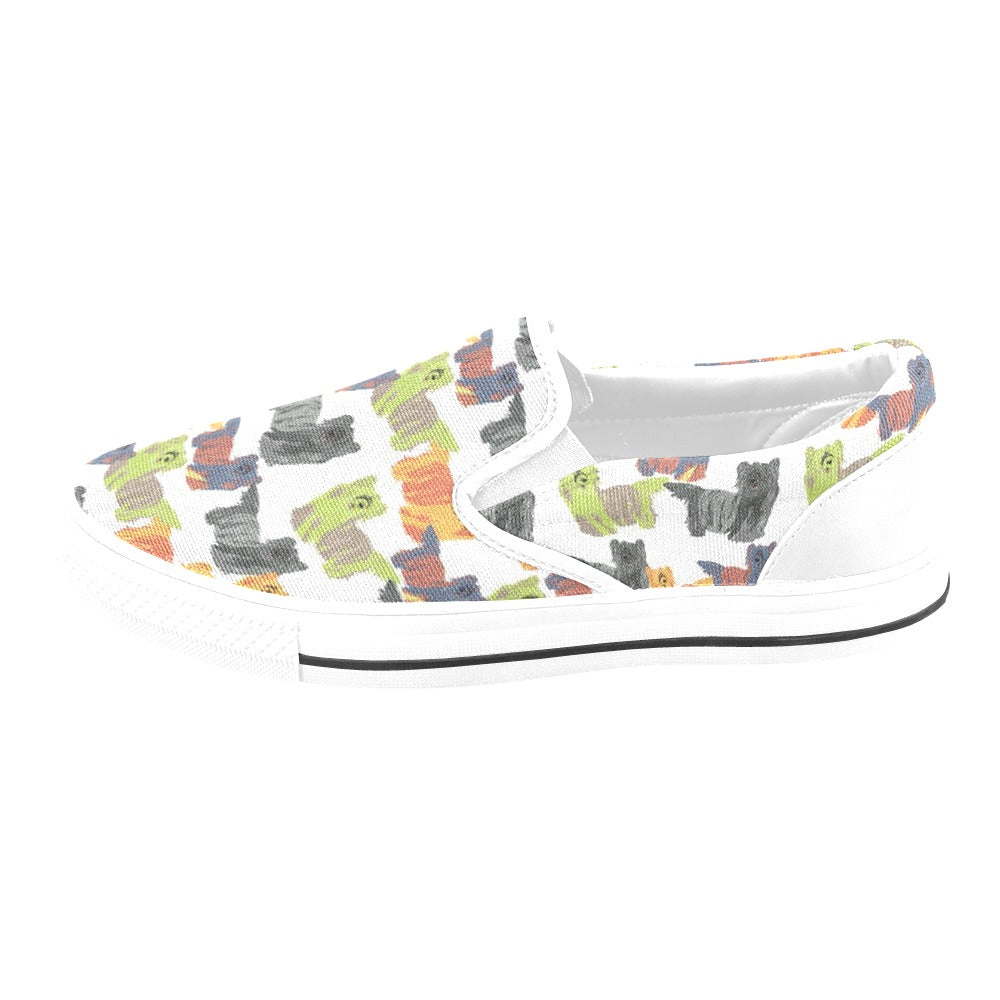 Skye Terriers Print Design LKS301 White Slip Ons Canvas Women's Shoes