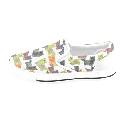 Skye Terriers Print Design LKS301 White Slip Ons Canvas Women's Shoes