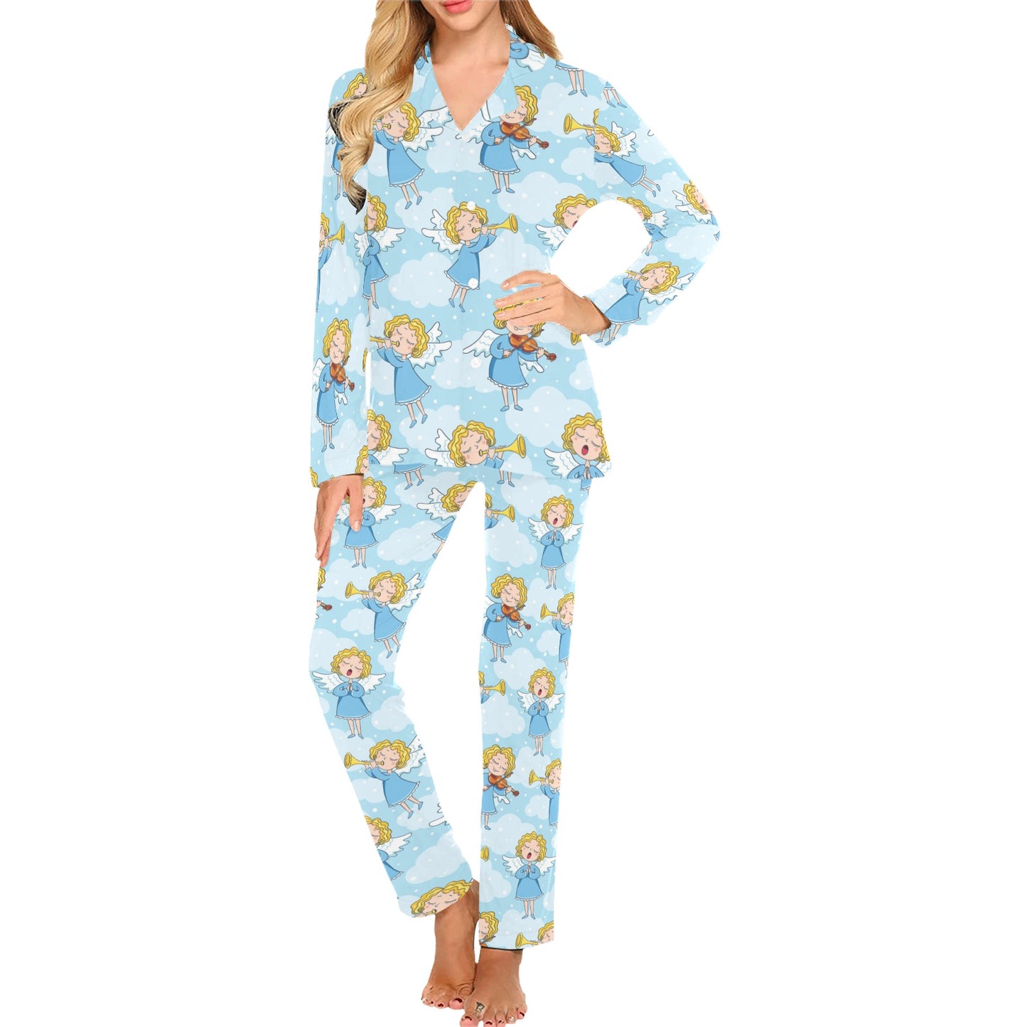 Angel Musician Pattern Print Design 09 Women's Long Pajama Set