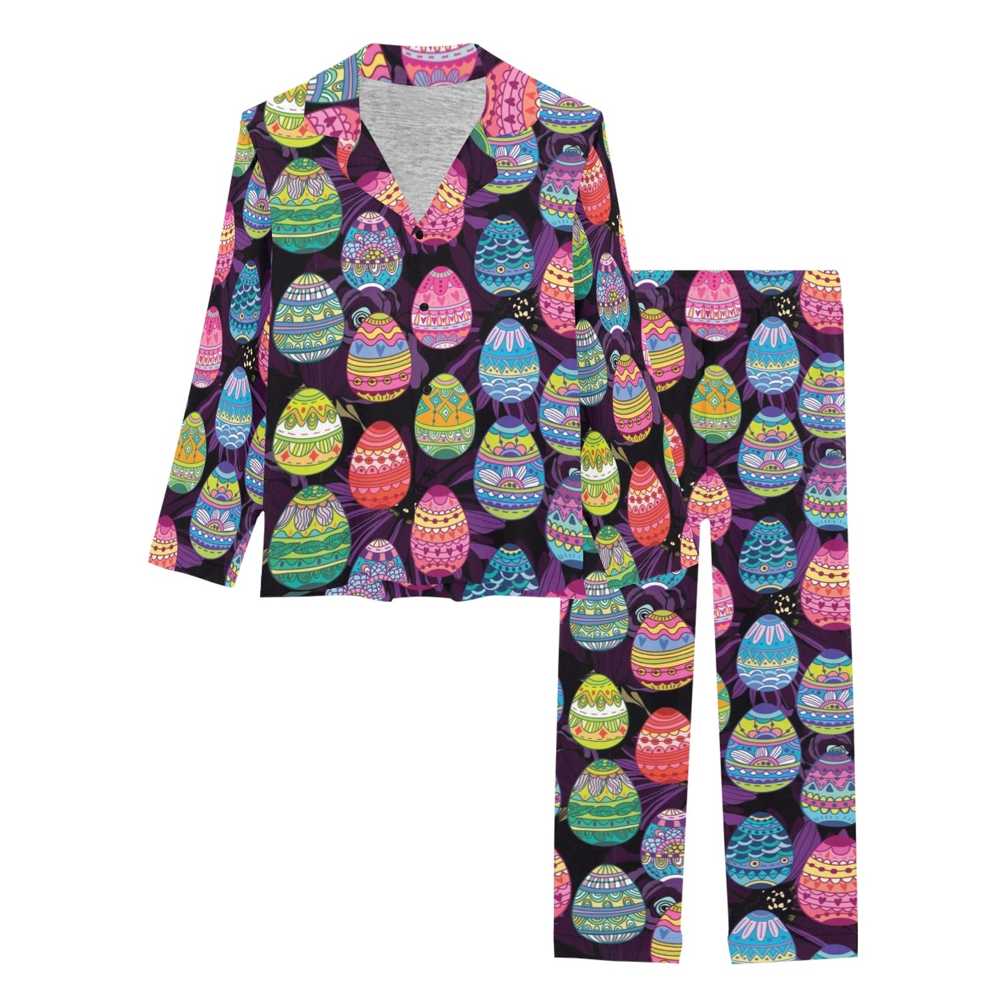 Easter Eggs Pattern Print Design RB08 Women's Long Pajama Set
