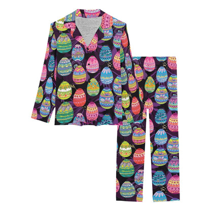 Easter Eggs Pattern Print Design RB08 Women's Long Pajama Set