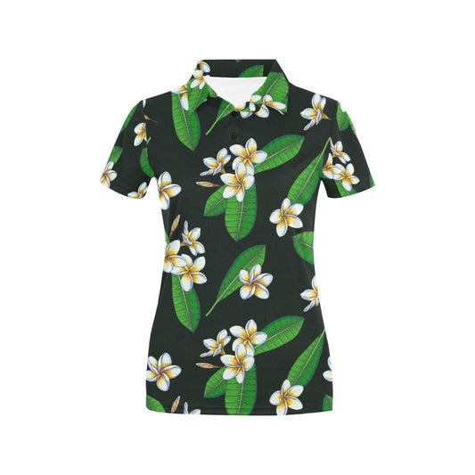 White Plumeria Pattern Print Design PM023 Women's Polo Shirt