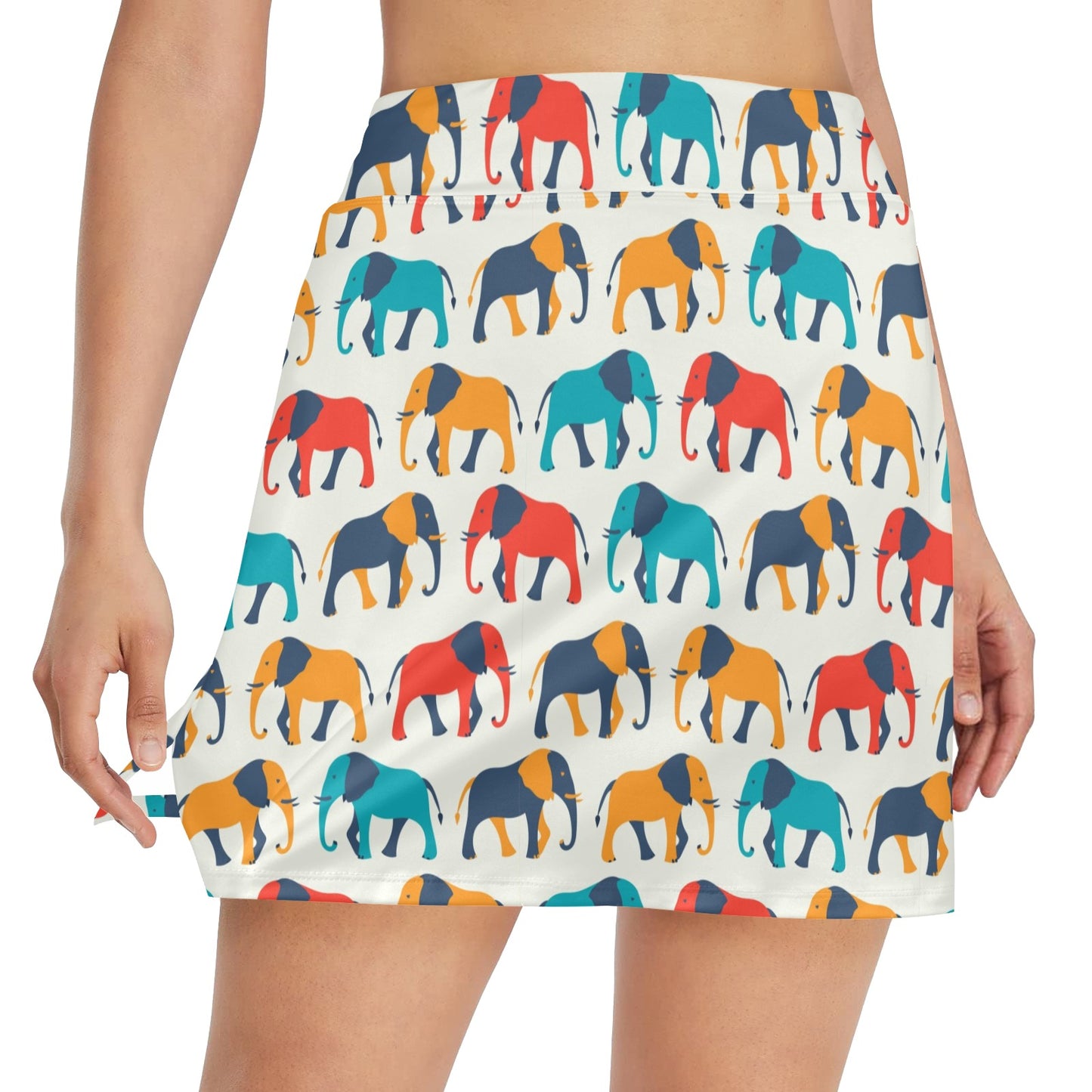 Elephant Colorful Print Pattern 17" Golf & Pickleball Skort with Pockets