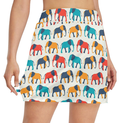 Elephant Colorful Print Pattern 17" Golf & Pickleball Skort with Pockets