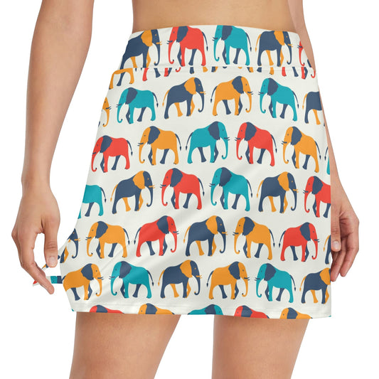 Elephant Colorful Print Pattern 17" Golf & Pickleball Skort with Pockets