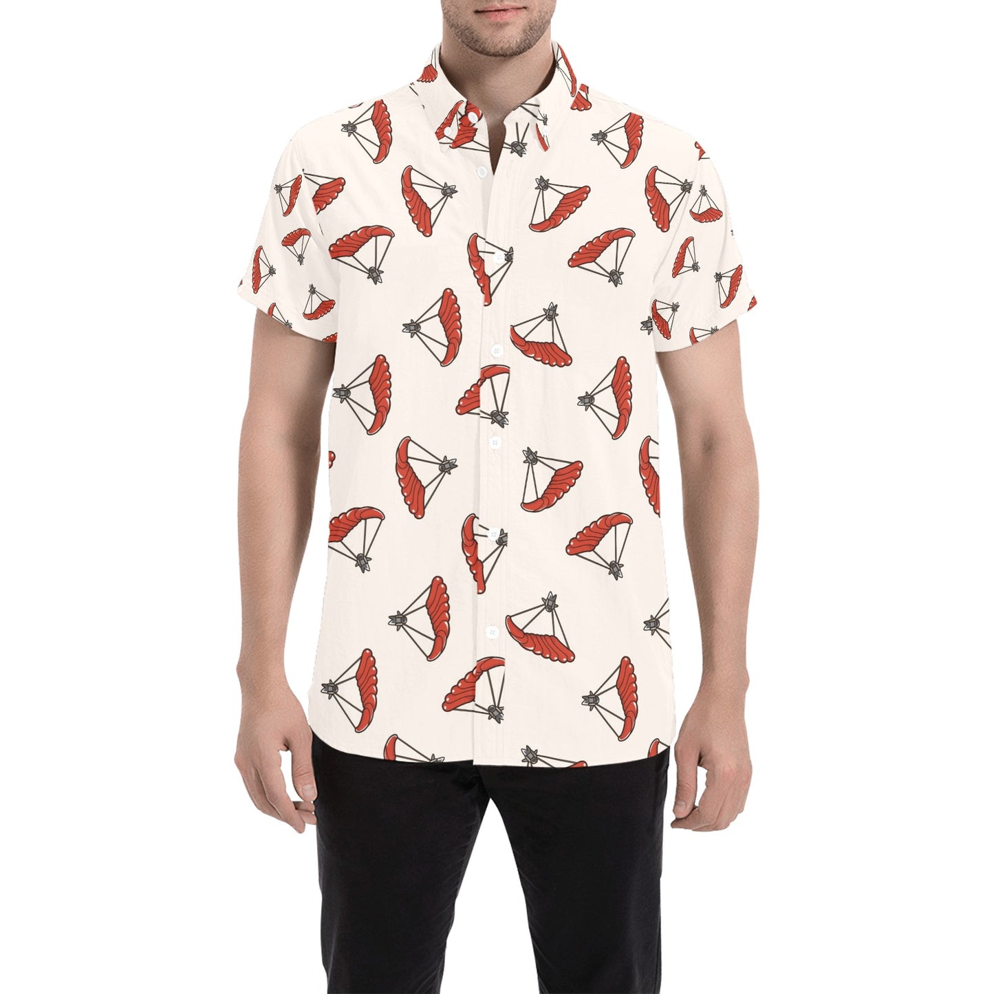Skydiver Print Design LKS302 Men Short Sleeve Button Up Shirt