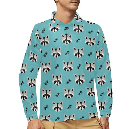 Raccoon Pattern Print Design A01 Long Sleeve Polo Shirt For Men's