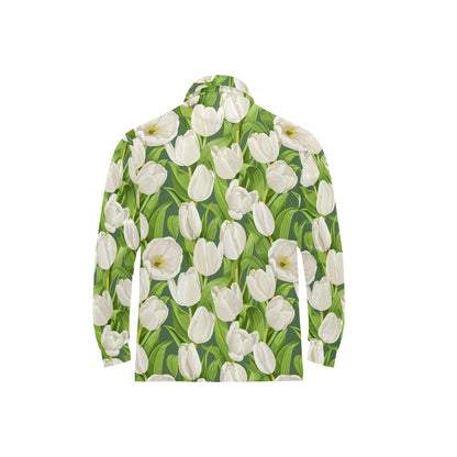 Tulip White Pattern Print Design TP05 Long Sleeve Polo Shirt For Men's