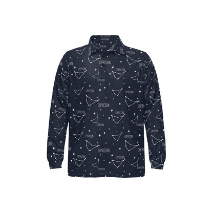 Capricorn Zodiac Pattern Print Design 01 Long Sleeve Polo Shirt For Men's