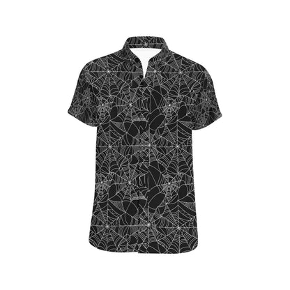 Spider Web Print Design LKS301 Men Short Sleeve Button Up Shirt