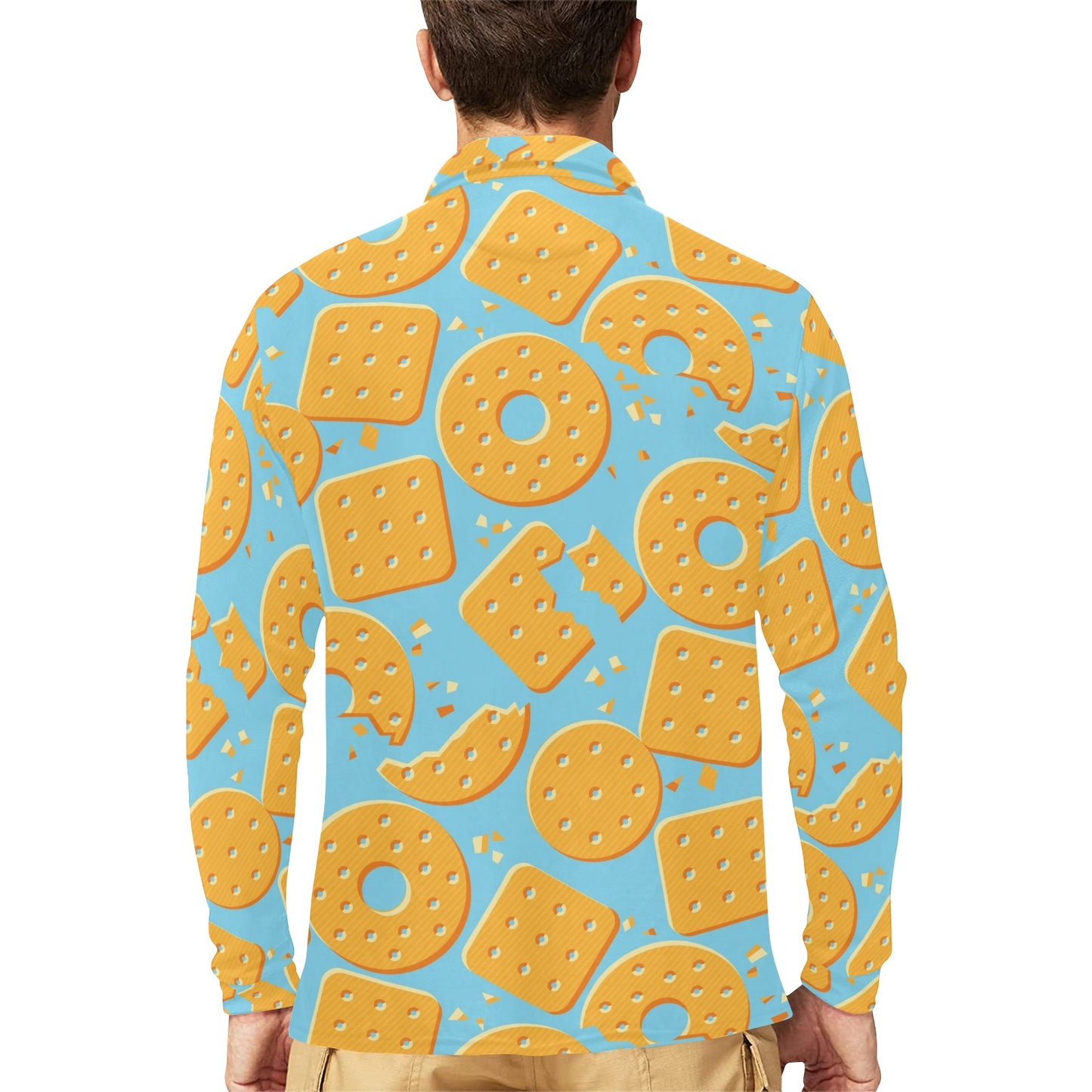 Cracker Pattern Print Design 02 Long Sleeve Polo Shirt For Men's