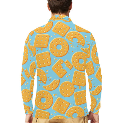Cracker Pattern Print Design 02 Long Sleeve Polo Shirt For Men's