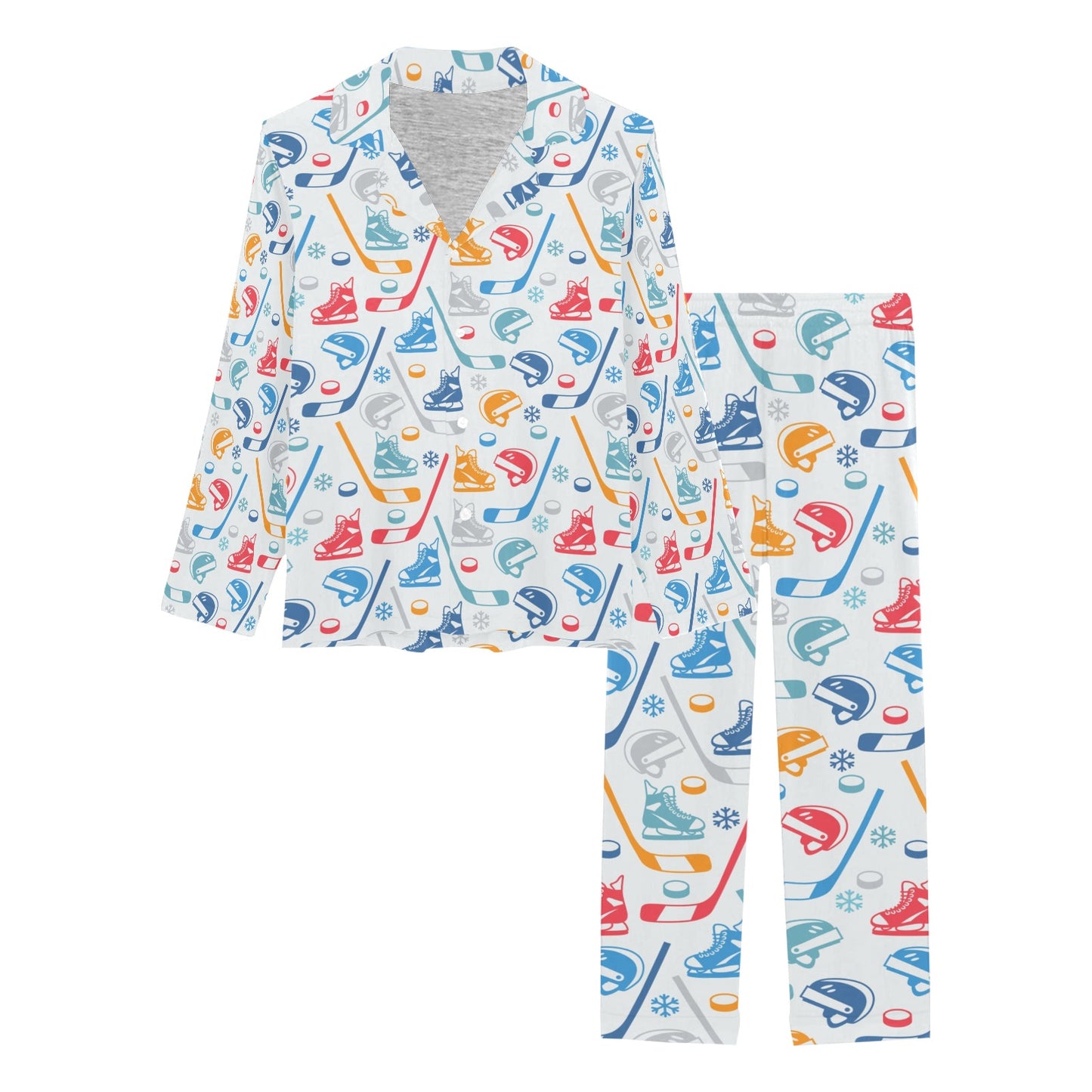 Hockey Equipment Print Design LKS301 Women's Long Pajama Set