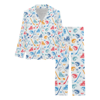 Hockey Equipment Print Design LKS301 Women's Long Pajama Set