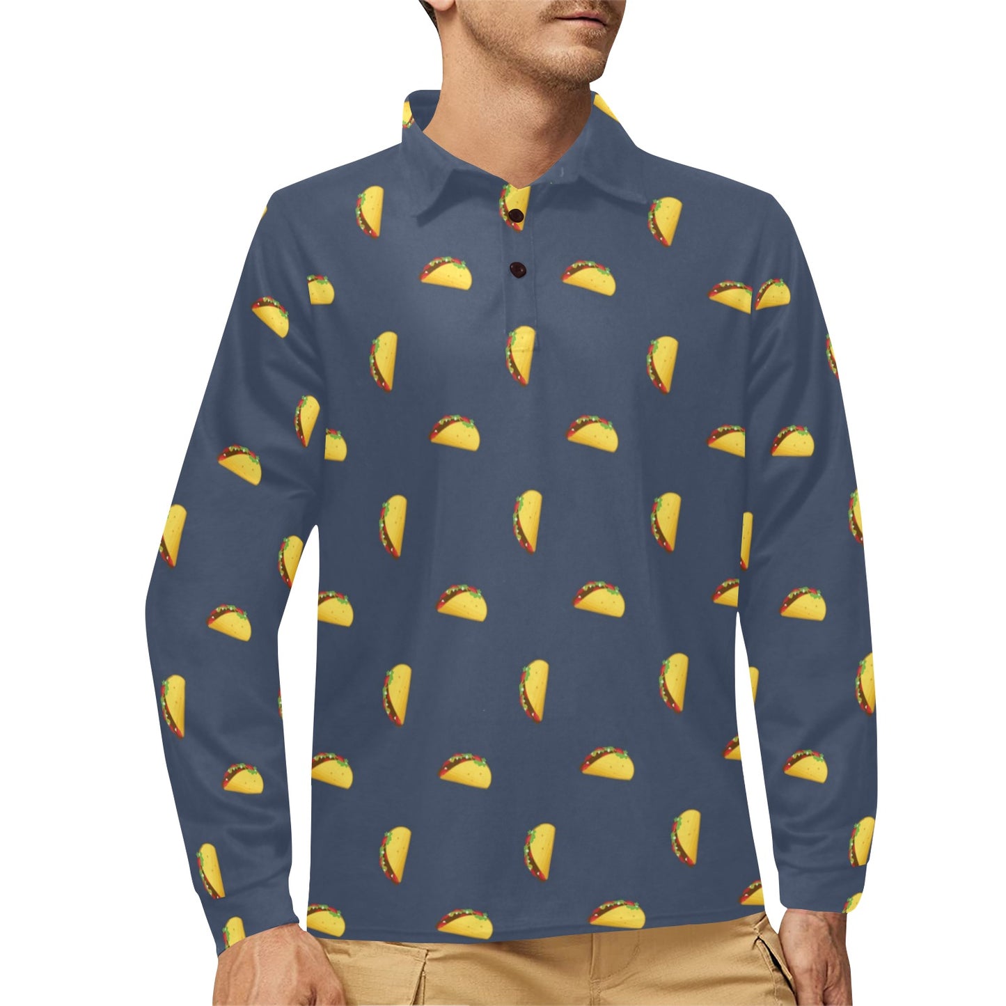 Taco Print Design LKS305 Long Sleeve Polo Shirt For Men's