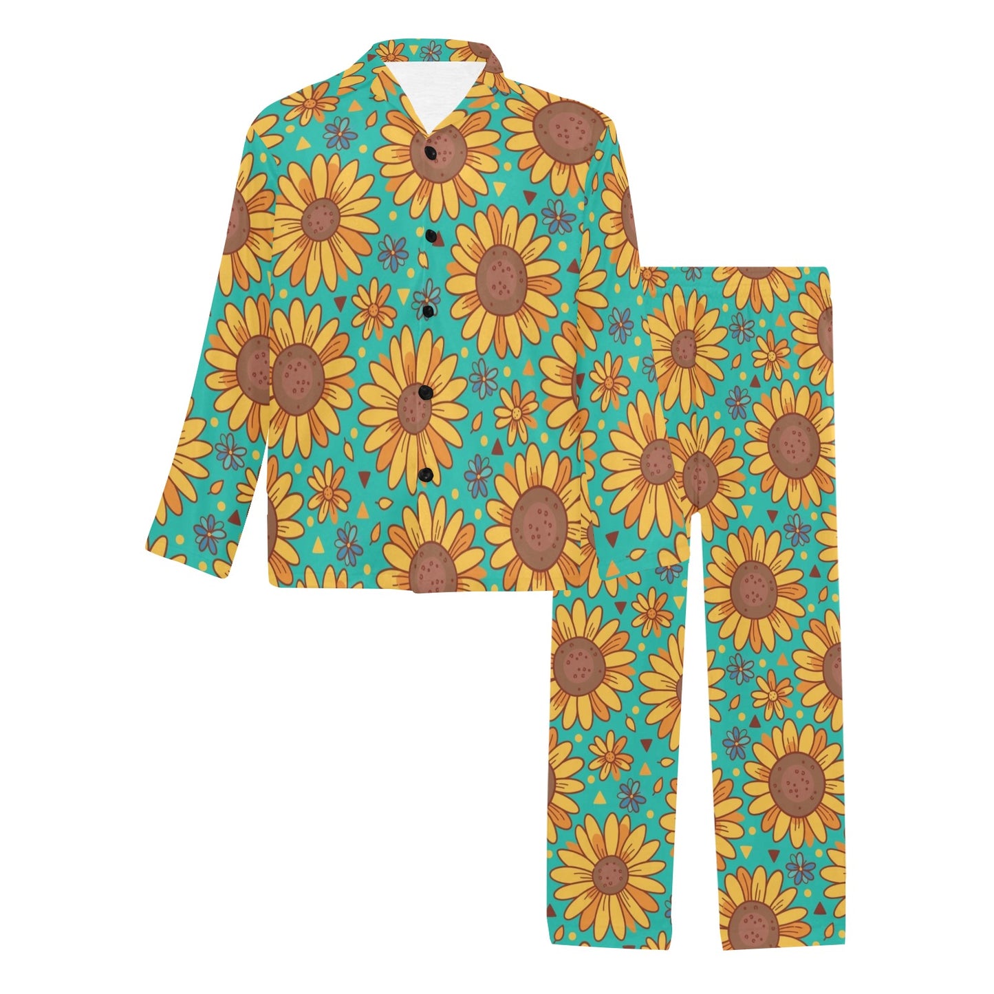 Sunflower Pattern Print Design SF013 Men's Long Pajama Set