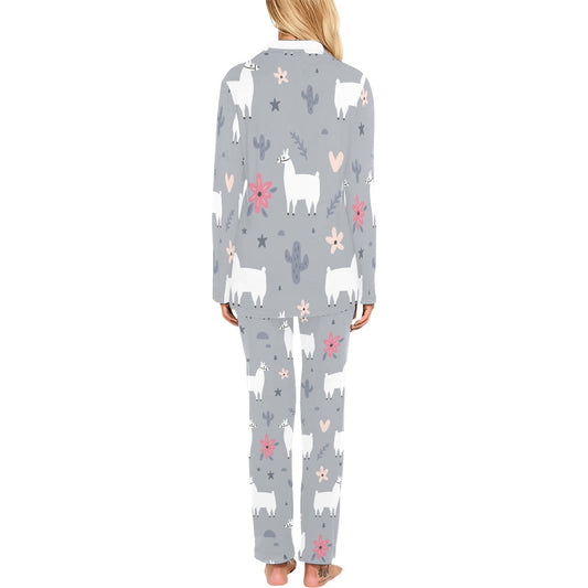 Llama Pattern Print Design 010 Women's Long Pajama Set