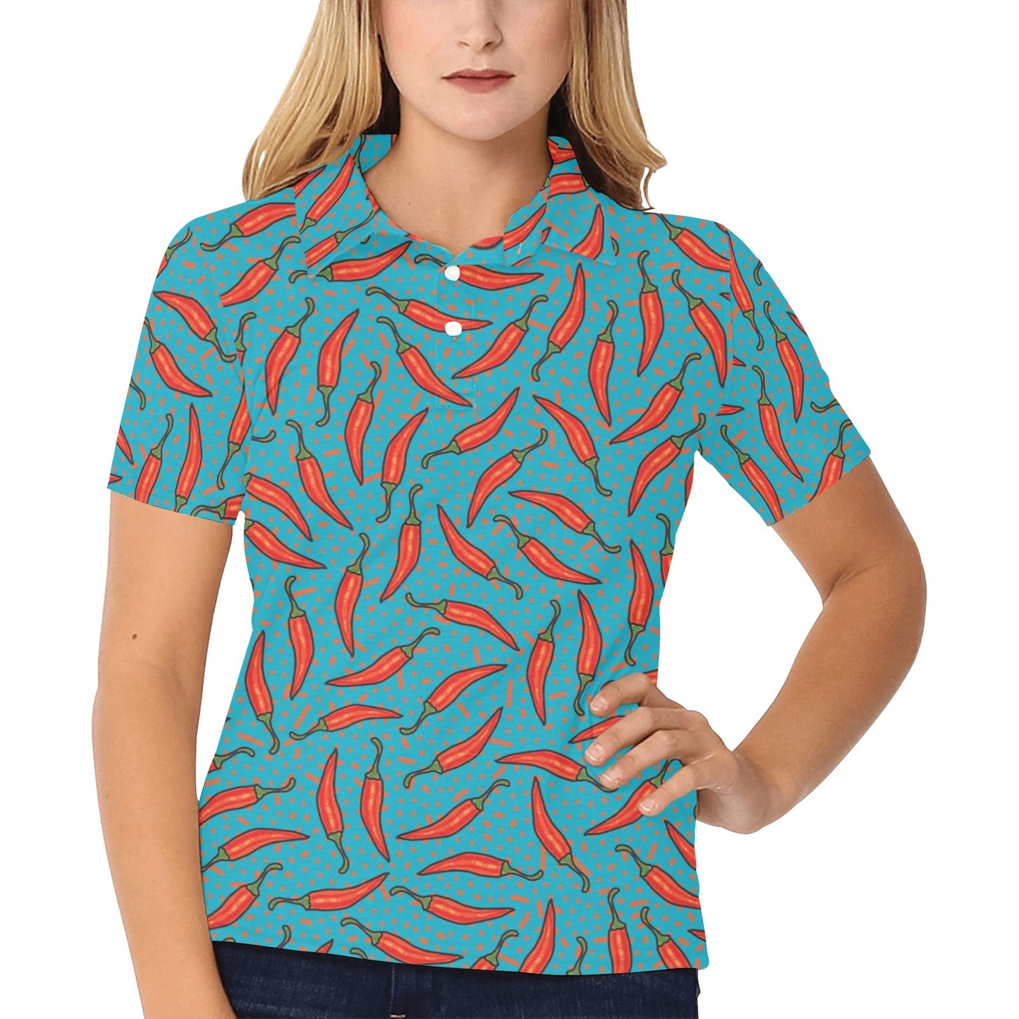Chilli Pepper Pattern Print Design 05 Women's Polo Shirt