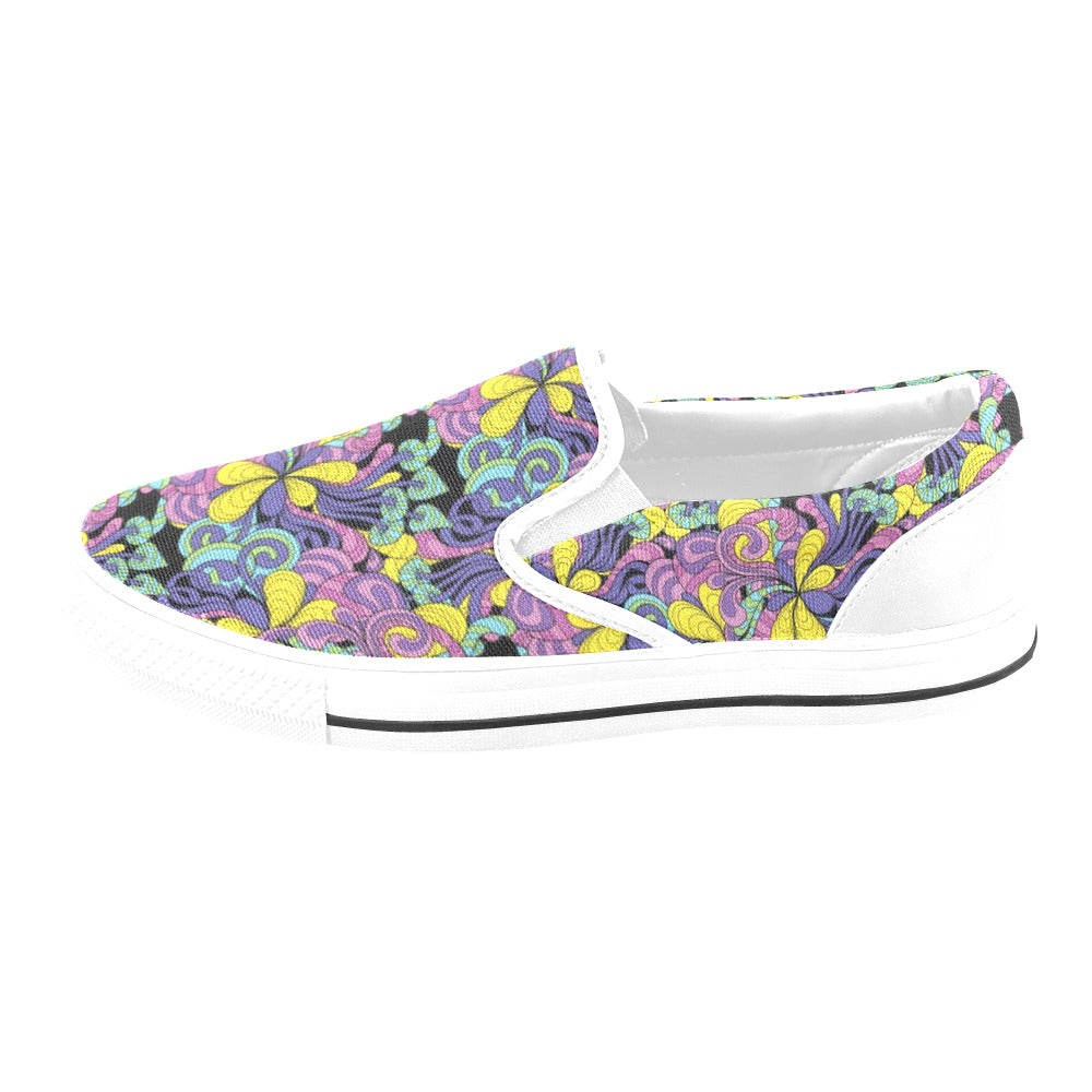 Trippy Print Design LKS305 White Slip Ons Canvas Women's Shoes