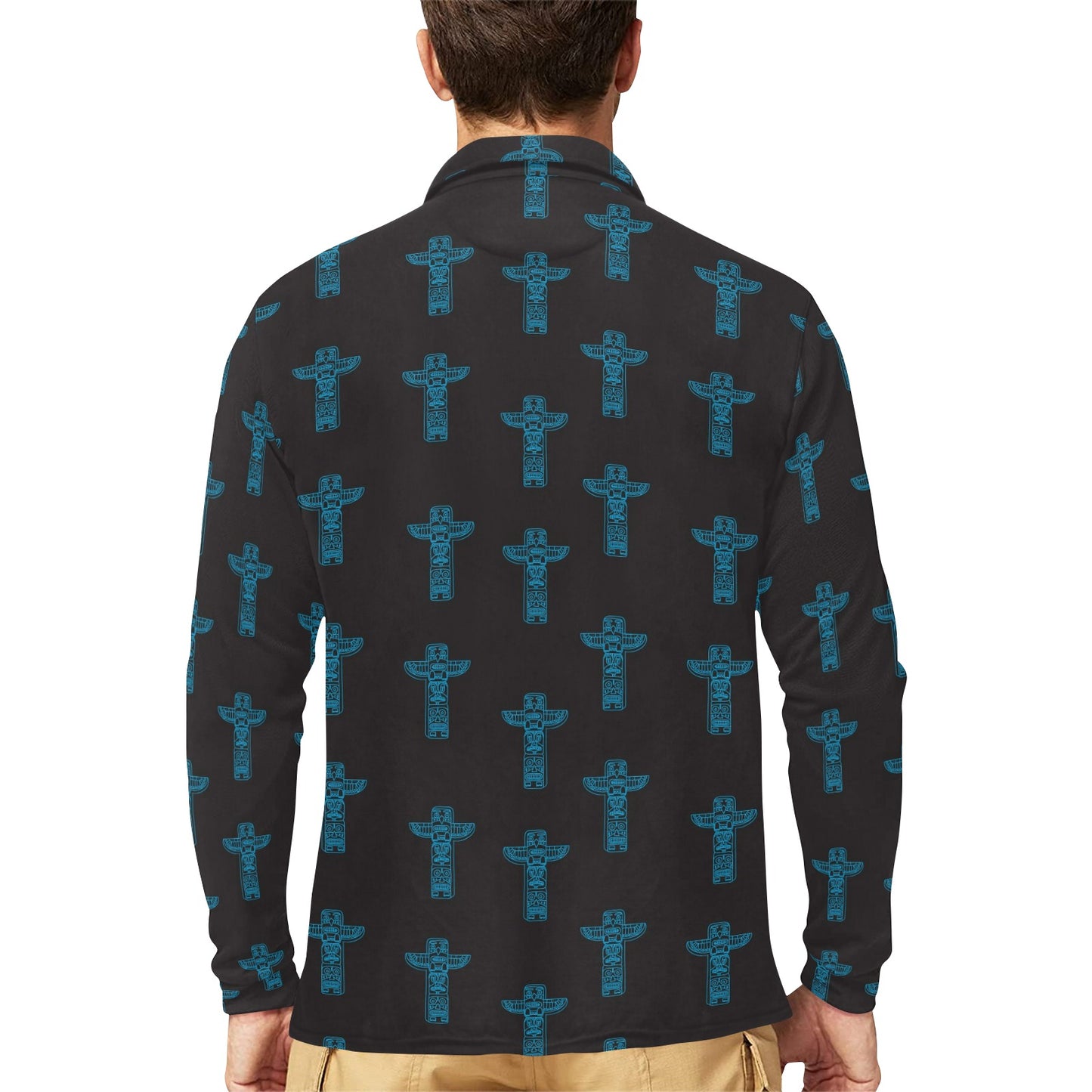 Totem Print Design LKS304 Long Sleeve Polo Shirt For Men's