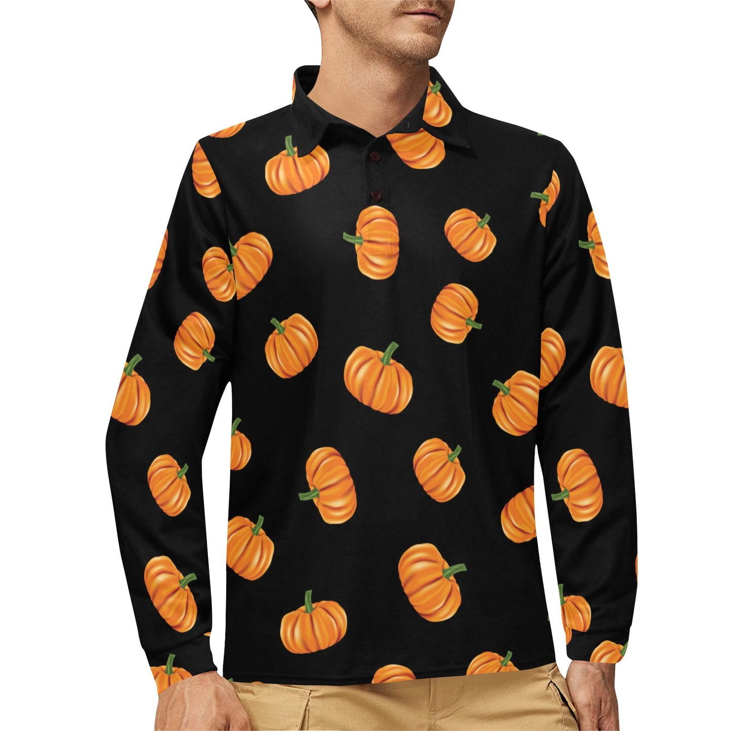 Pumpkin Pattern Print Design A05 Long Sleeve Polo Shirt For Men's