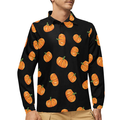 Pumpkin Pattern Print Design A05 Long Sleeve Polo Shirt For Men's