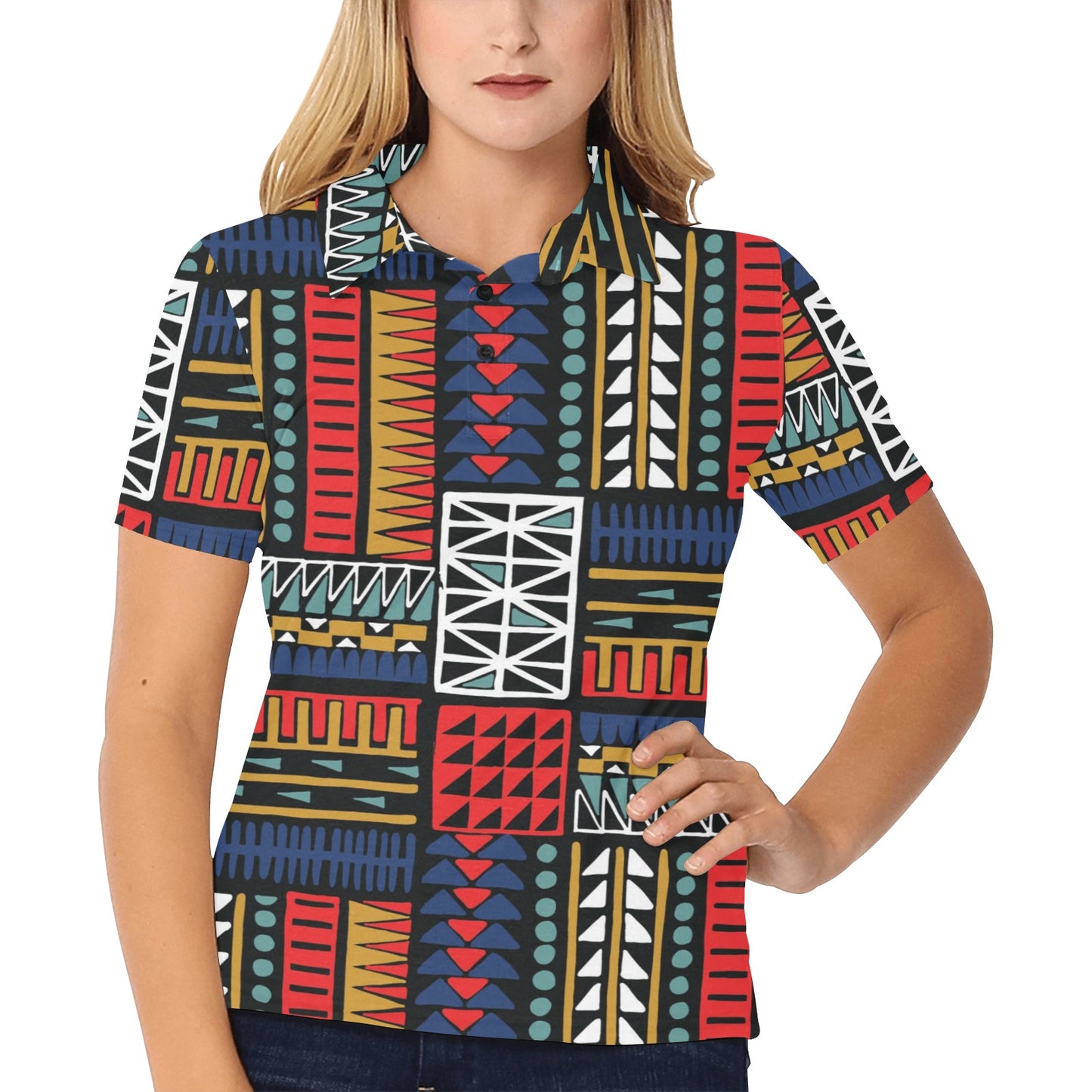 Kente Pattern Print Design 02 Women's Polo Shirt