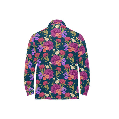 Dahlia Pattern Print Design DH01 Long Sleeve Polo Shirt For Men's