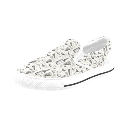 Wine Themed Print Design LKS306 White Slip Ons Canvas Women's Shoes