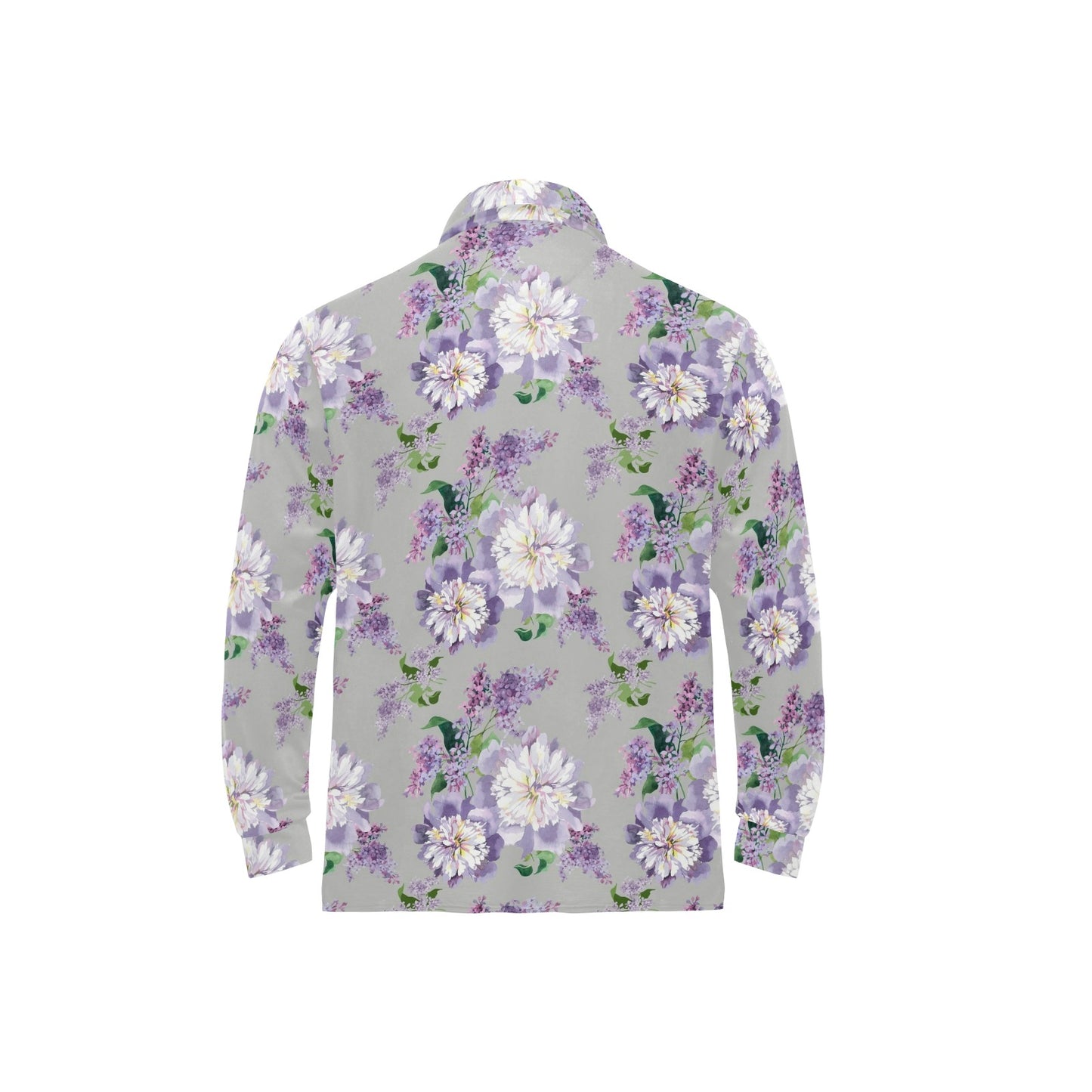 Lilac Pattern Print Design LI07 Long Sleeve Polo Shirt For Men's